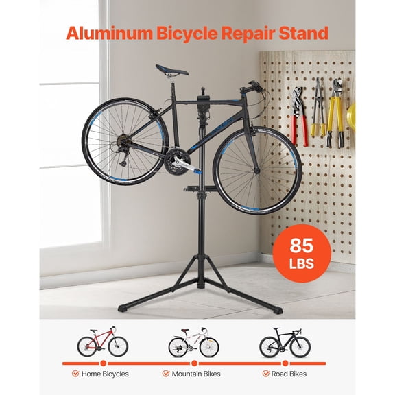 Heavy-Duty Folding Bike Repair Stand with Magnetic Tool Tray, 85 lb Capacity Adjustable Bicycle Work Stand for Mountain and Road Bike Maintenance