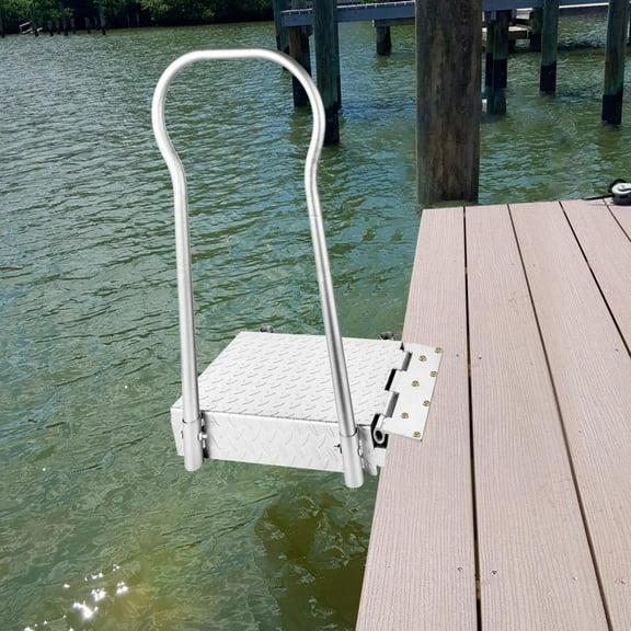 Heavy-Duty Folding Boat Boarding Step with Handrail - Carbon Steel, 500Lbs Dock Extension for Youth & Elderly