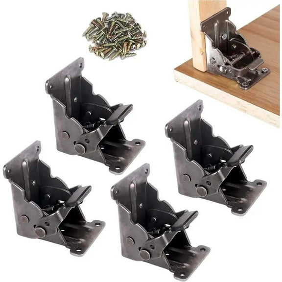 Heavy-Duty Folding Brackets Lock Extension – 4 Pack 90-Degree Self-Locking Black Foldable Hinges with Screws, Durable Stainless Steel Support for Table, Bed, Shelf, Workbench, and DIY Projects