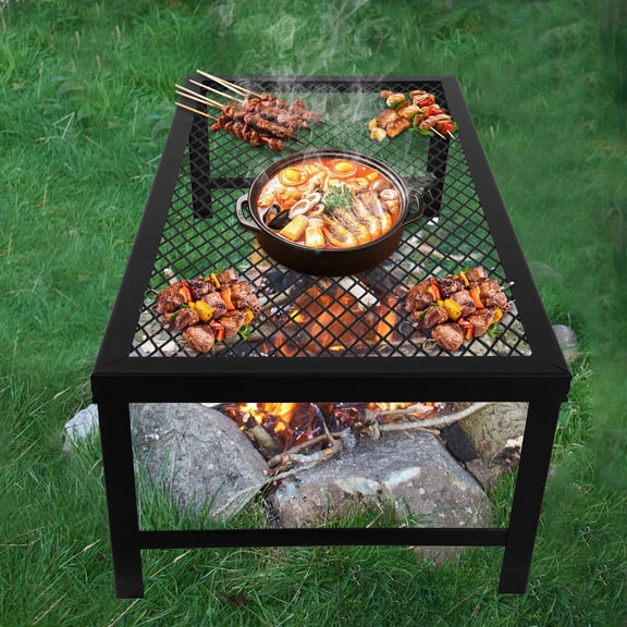 Heavy-Duty Folding Campfire Grill with Legs - Large Rectangular Grill Grate & Fire Pit Rack, Portable Outdoor BBQ Grill for Camping, Backyard, Balcony - Sturdy Steel,