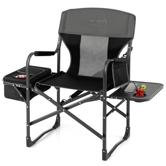 Heavy Duty Folding Camping Chair with Side Table and Cooler Bag Portable Storage Strap for Adults Outdoor Fishing Picnic Director Style