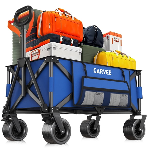 Heavy Duty Folding Camping Wagon Cart, Large Collapsible Outdoor Utility Trolley with 8 Inch All Terrain Wheels, 600D Oxford Water Resistant Foldable Wagon for Garden Beach Sports