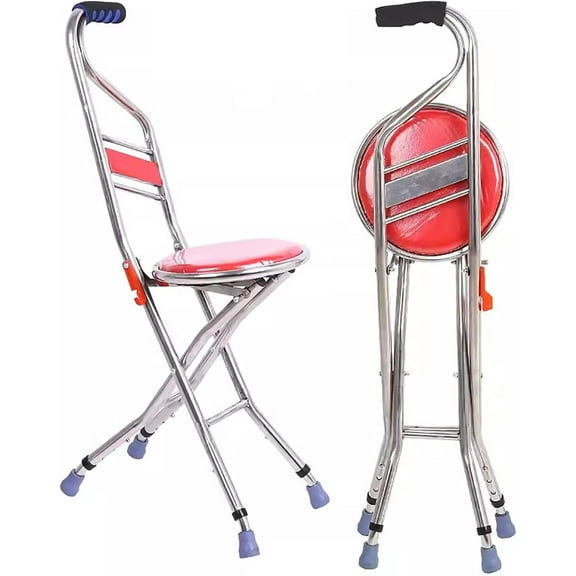Heavy Duty Folding Cane with Seat for Seniors – 286 lbs Capacity Adjustable Walking Stick Chair – Lightweight Collapsible Cane with Seat for Elderly Travel – Portable Cane Stool