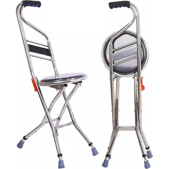Heavy Duty Folding Cane with Seat for Seniors – 286 lbs Capacity Adjustable Walking Stick Chair – Lightweight Collapsible Cane with Seat for Elderly Travel – Portable Cane Stool