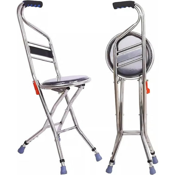 Heavy Duty Folding Cane with Seat for Seniors – 286 lbs Capacity Adjustable Walking Stick Chair – Lightweight Collapsible Cane with Seat for Elderly Travel – Portable Cane Stool