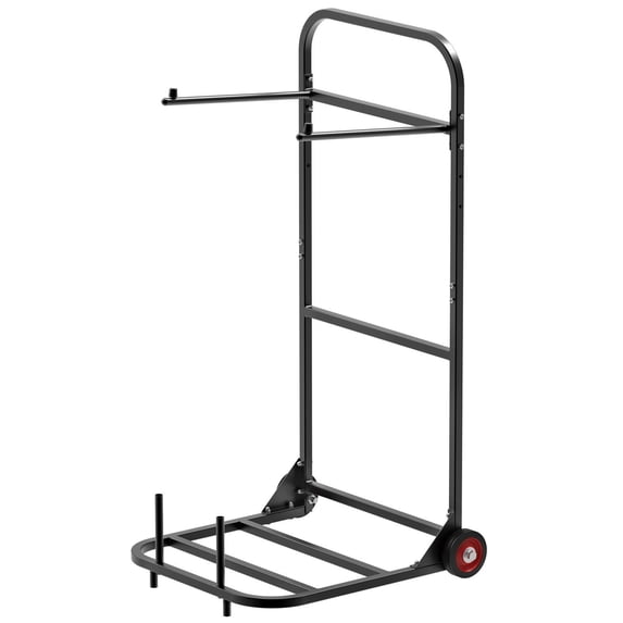 Folding Chair Rack - 100 LBS Capacity - Heavy Duty Chair Cart for 10 Chairs - Metal Storage Dolly with Rubber Wheels - Push Chair Holder - Matte Black