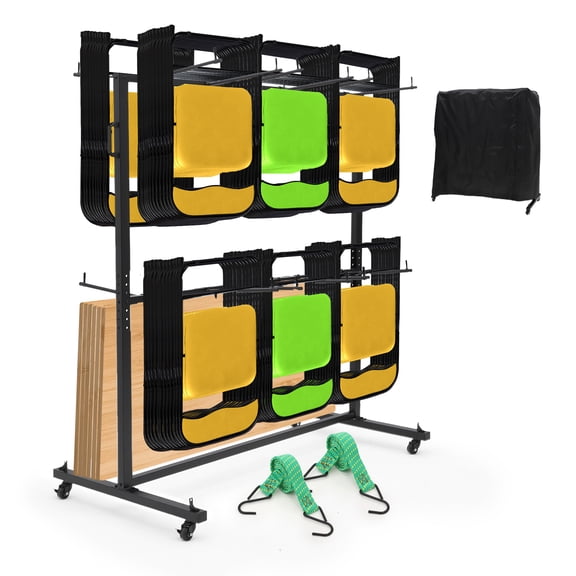Heavy Duty Folding Chair & Table Cart  Holds 84 Chairs or 42 Chairs + 12 Tables  800 lbs, Locking Wheels, Weatherproof Cover  Storage/Transport