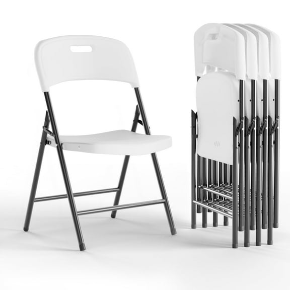 Heavy Duty Folding Chairs 600lbs Capacity, Commercial Stackable Plastic Foldable Chairs for Office, Kitchen, Party, Patio, Indoor Outside, White