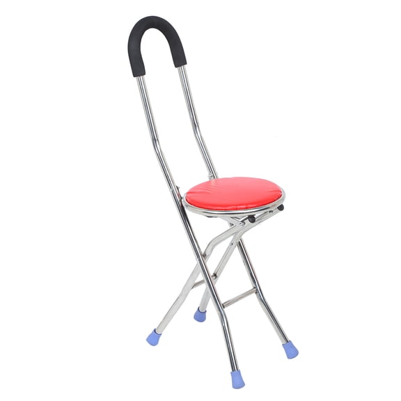Heavy Duty Folding Crutch Stool Walking Cane, Portable Four Legs Walking Stick Chair for Seniors, Durable Stainless Steel Mobile Support Seat Stand (31.1 inches / 79 cm Height)