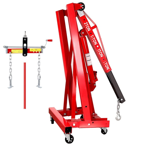 Heavy Duty Folding Engine Hoist with Lever, 2 Ton/4400 LBS, Cherry Picker Shop Crane with 8-Ton Pump & Adjustable Boom, Hydraulic Engine Crane with Leveler for Auto Repair, Warehouse Loading