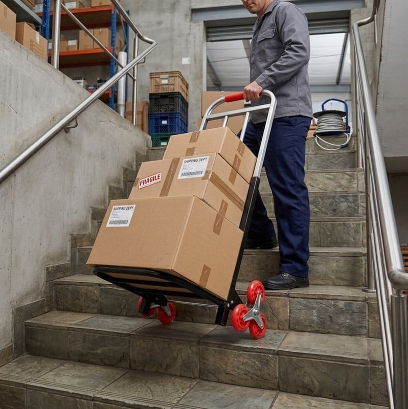 Heavy Duty Folding Hand Truck Stair Climbing Cart with Large Wheels, Portable Luggage Dolly Garden Folding Trolley Moving Cart for Travel Moving Shopping