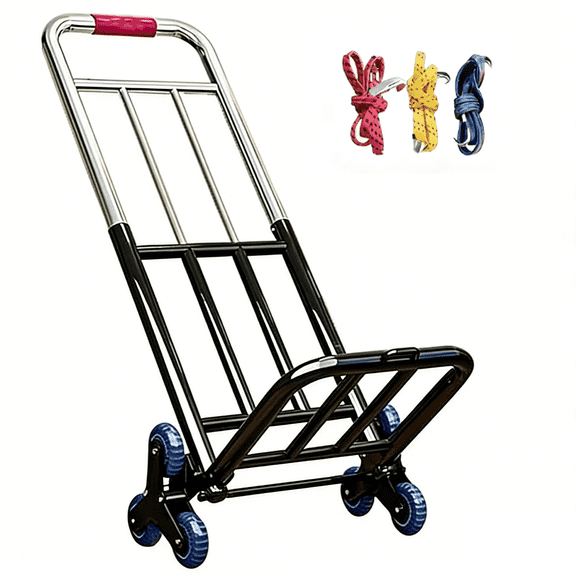 Heavy Duty Folding Hand Truck with Stair Climbing Wheels, 330 lbs Capacity, Portable Dolly Cart with All-Terrain Tires & 3 Tie-Down Straps for Moving, Luggage, Shopping, Office