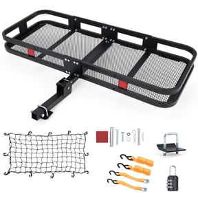 Heavy-Duty Folding Hitch Cargo Carrier Basket 60x24x6 in, 500 lbs Capacity, Rust-Resistant Metal, Fits 2" Receiver, Includes Security Net, Straps & License Plate Bracket Black, Frame Variant