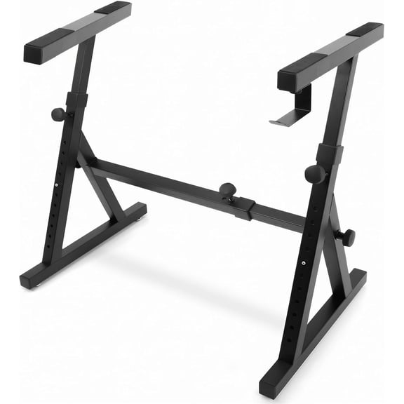 Heavy Duty Folding Keyboard Stand - Sturdy Reinforced Z Design w/ Adjustable Width & Height, Foam Padded Arms, Digital Piano Stand, Fits 54-88 Key Electric Pianos & Used for Travel & Storage
