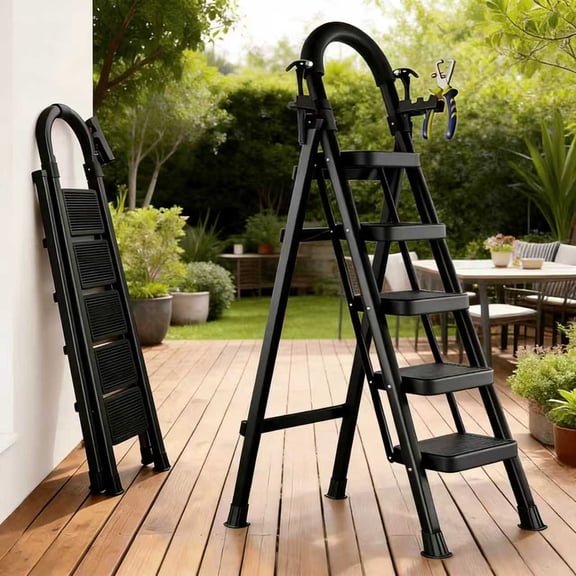 Heavy-Duty Folding Ladder with Non-Slip Pedals & Safety Lock