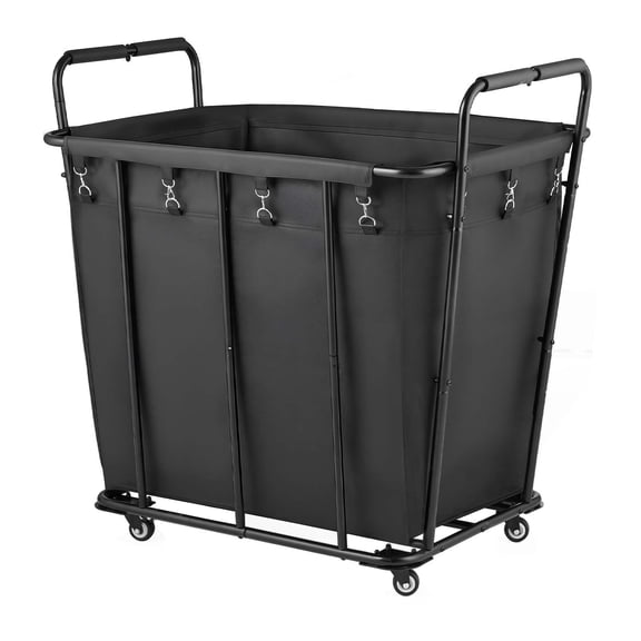 Heavy Duty Folding Laundry Cart with Waterproof Bag, 360° Swivel Wheels, 260 lb Capacity for Grocery Shopping, Camping&Luggage, Black