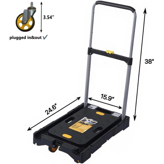 Heavy Duty Folding Platform Hand Truck with 3 Height Adjustments, Plug & Play Casters, Non-Slip Surface Multi-Functional Dolly for Furniture Moving and Storage, 300 lbs Capacity