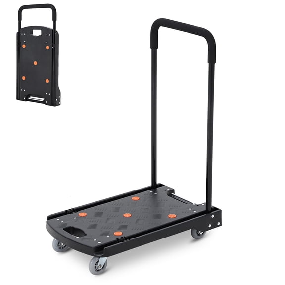 Heavy-Duty Folding Platform Truck - 330 lb Capacity Flatbed Cart, 4 360 Swivel Wheels, Non-Slip Deck, Collapsible Handle, Black - Specs: English region