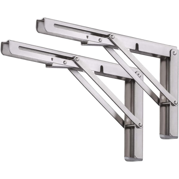 Heavy Duty Folding Shelf Brackets 16 Inch Stainless Steel Collapsible Wall Mounted Shelf Bracket for DIY Table Work Bench, Space Saving DIY Wall Bracket, 2 Pack
