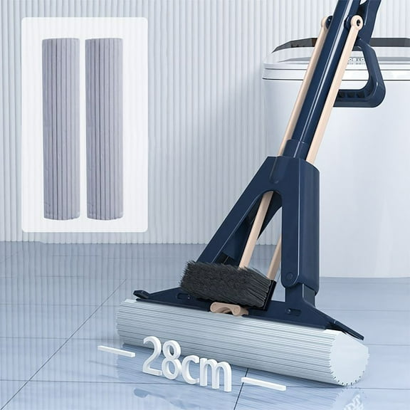 Heavy-Duty Folding Sponge Mop with Built-in Scrub Brush for Tile, Wood, and Laminate Floors