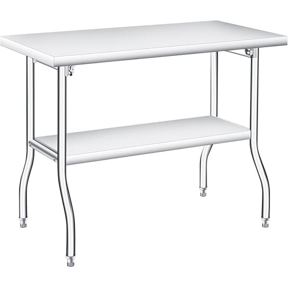 Heavy Duty Folding Stainless Steel Table - 48x24in - 620 LB Capacity - Portable, No Assembly Needed - Prep/Work Table for Kitchen, Laundry, Restaurant, Camping, Garage