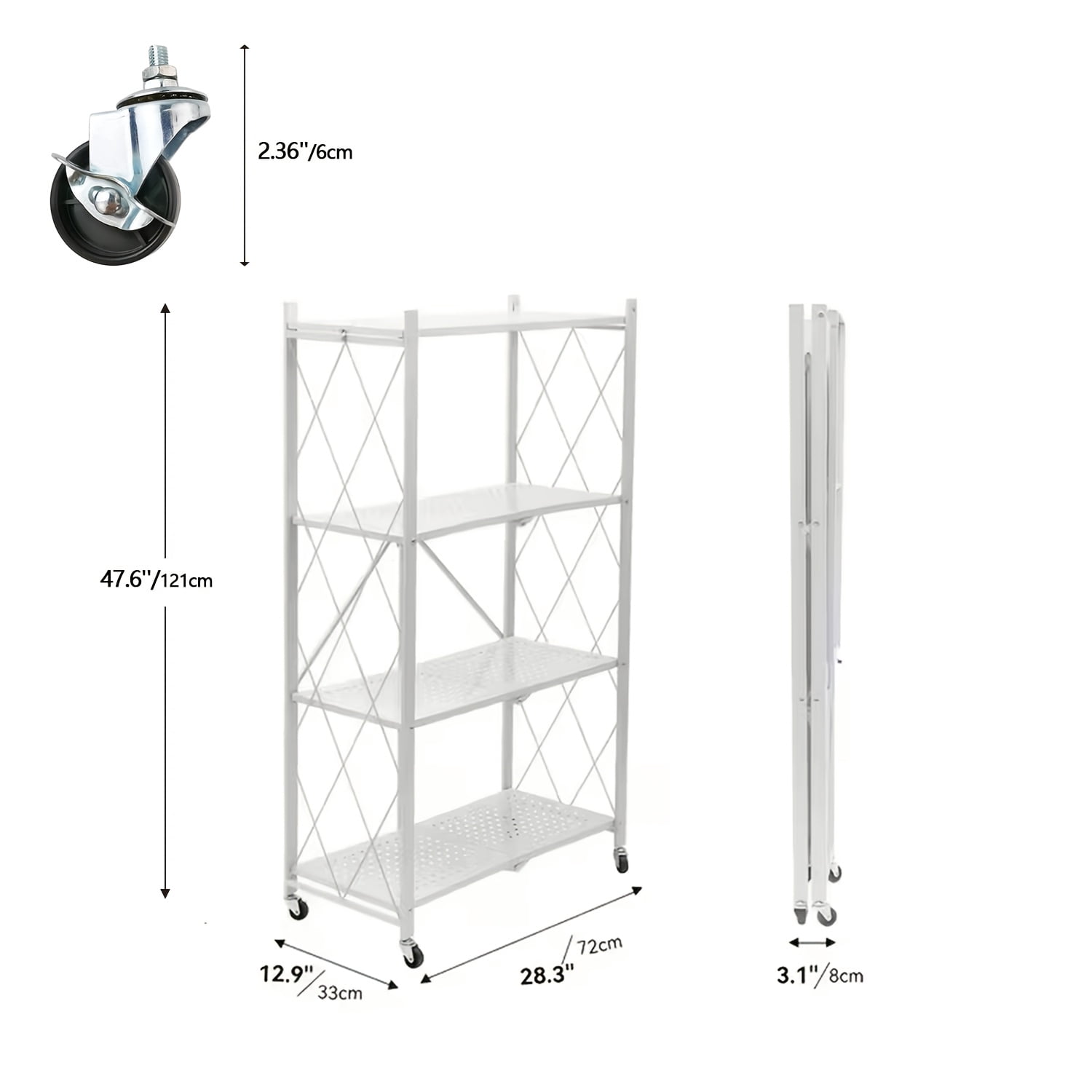 Foiding Storage Rack Heavy-Duty Folding Storage Rack with Wheels, 5/4/3 Tiers Portable ...