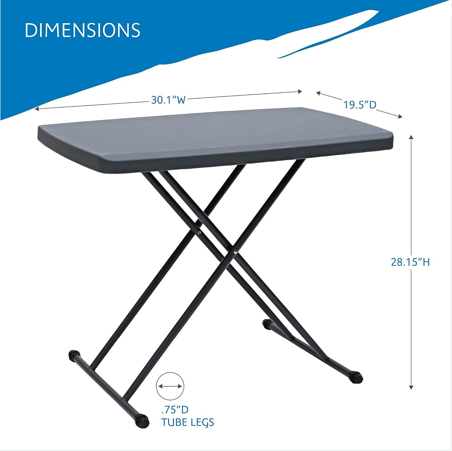 Heavy Duty Folding Table, Adjustable Height, Charcoal, 19.5" L x 30" x ...