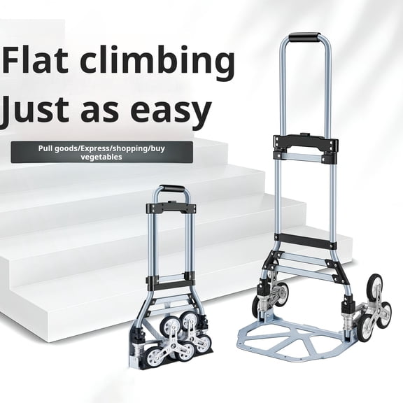 Heavy Duty Folding Trolley Cart with Telescoping Handle, 100kg Load Capacity Stair Climbing Cart, 3-Wheel Foldable Hand Truck for Moving, Delivery, Shopping (Includes Bag)