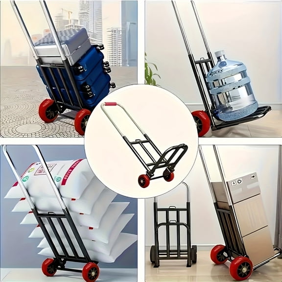 [Heavy-Duty Folding Trolley] Heavy-Duty Folding Iron Frame Trolley | 80kg Load Capacity, Dual Rubber Wheels,