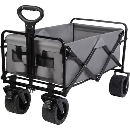 Heavy-Duty Folding Wagon with 550lbs Weight Capacity, Collapsible Wagon with Big Wheels Robust Construction, Spacious Interior, Adjustable Rolling Carts, Outdoor Folding Camping Wagons, Portable-Gray