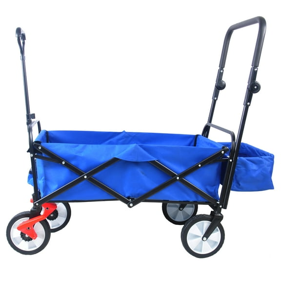 Heavy Duty Folding Wagon Cart with Drink Holder, Collapsible Utility Wagon for Outdoor, Garden, Beach, Shopping, 360 Wheels & Brake, 150 lbs Capacity
