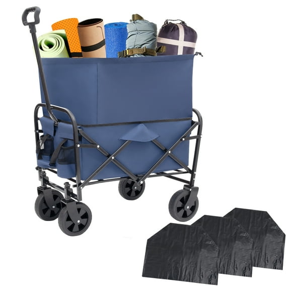 Heavy Duty Folding Wagon Garden Cart - Multi-Use Utility Cart with 3pc Liner Bags - For Camping, Beach & Groceries Garden