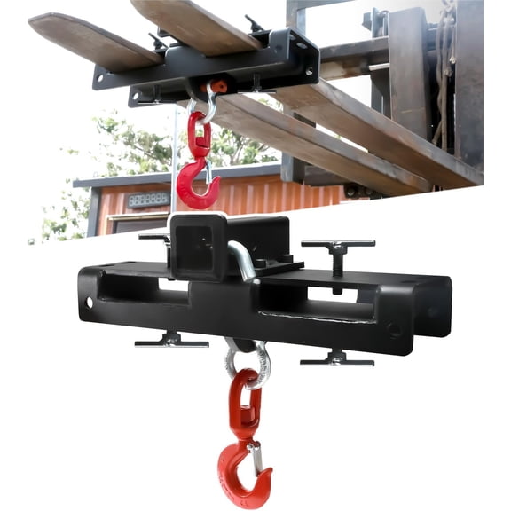 Heavy Duty Forklift Lifting Hook, Fork Lifting Attachment, with Trailer Hitch, Dual Fork Mount for Lifting & Towing Generators, Drums, Machinery, Fit for Standard Forklift/Tractor ForksMAX 10 Tons
