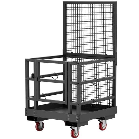 Heavy Duty Forklift Platform 35.8x35.8 Inches - 1400LB Capacity Collapsible Safety Platform with Anti-Slip Surface, Waterproof Black Finish for Warehouse and Construction Use