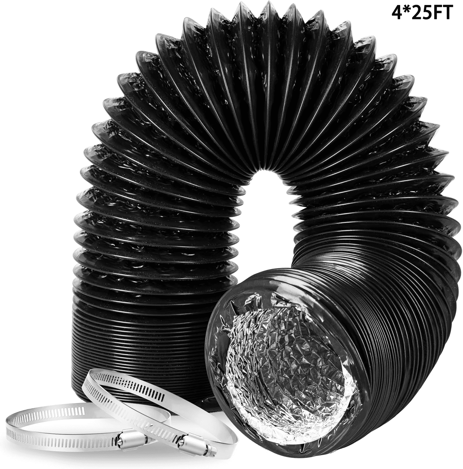 Heavy-Duty Four-Layer Protection Dryer Vent Hose Flexible, 4 Inch 25FT Aluminum PVC Vent Hose Insulated Air Ducting for Ventilation Heating Exhaust HVAC