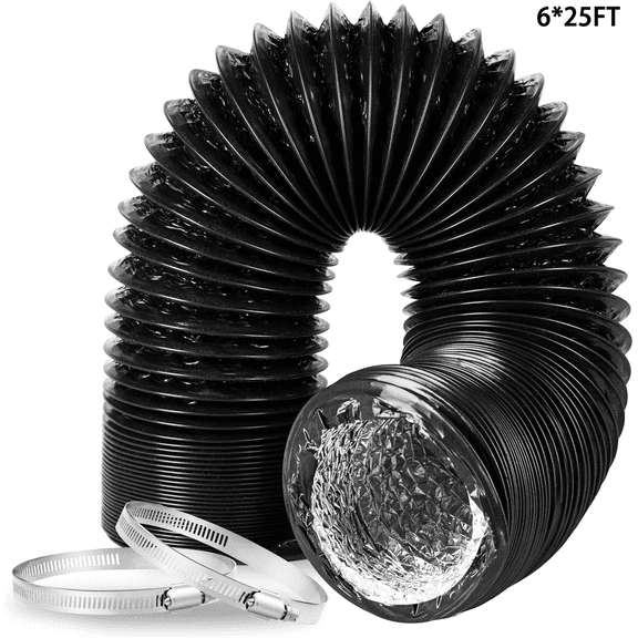 Heavy-Duty Four-Layer Protection Dryer Vent Hose Flexible, 6 Inch 25FT Aluminum PVC Vent Hose Insulated Air Ducting for Ventilation Heating Exhaust HVAC