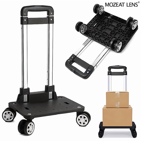 Heavy Duty Four-Wheel Folding Utility Cart, All-Terrain Flatbed Transport Wagon for Suitcases, Camping Gear, or Shopping