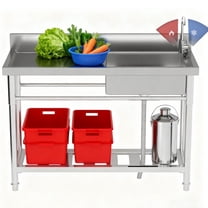 Heavy Duty Free-Standing Commercial Sink with Cold and Hot Water Pipe and Faucet, 47.3x18.5x33.6Inch Utility Sink, Kitchen Sink for Butcher Shop Residential Bathroom