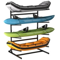 Heavy-Duty Freestanding Kayak Storage Rack - Holds 4 Kayaks/Canoes Vertical Stand for Garage, Outdoor & Indoor (400lb Load Rating, Black)