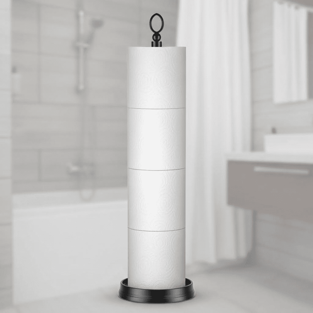 Heavy-Duty Freestanding Toilet Paper Holder with Spare Roll Storage, 22.5" Bathroom Organizer Stand in Matte Black Finish