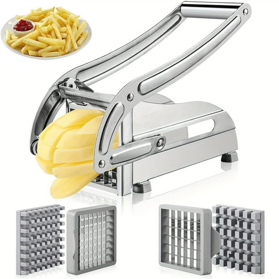 Heavy Duty French Fry Cutter with 2 Stainless Steel Blades, Potato Slicer for Homemade Fries, Professional Potato Press with Quick Release for Restaurants, Home Kitchen Use
