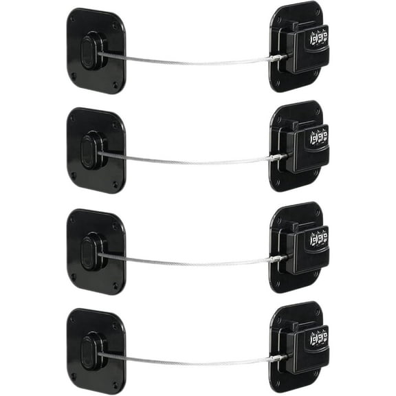 Heavy Duty Fridge Lock 4 Pieces Combination Lock Window limiter for Refrigerator Cabinets, Drawers, Safety, Easy Install No Keys Needed (Black)