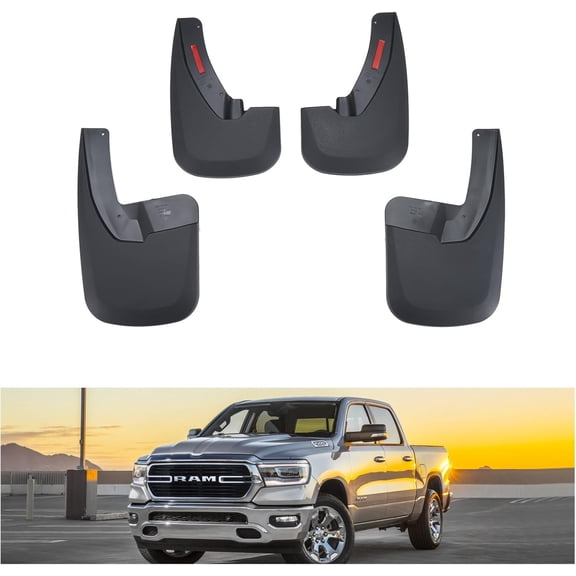 Heavy Duty Front and Rear Mud Flaps for 2009-2018 and 2019-2024 Ram Trucks with OEM Fender Flares and Single Rear Wheels No Drill 4 Pcs Set