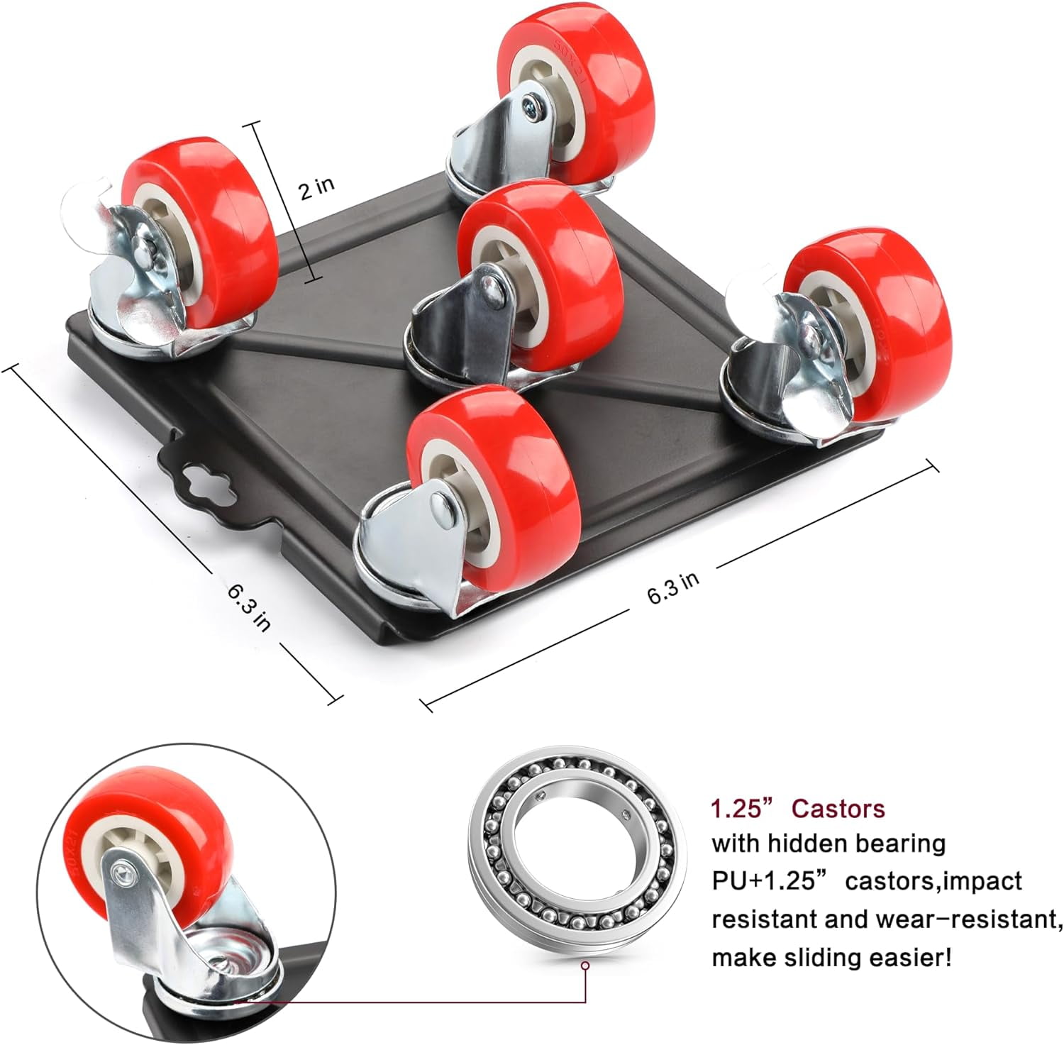 Heavy Duty Furniture Dolly with 5 Wheels, 4000 lbs Load Capacity for Easy Moving and Storage, Furniture Lift Mover Tool Set Perfect for Heavy Home or Office - Made of Premium Carbon Steel (6 Packs)