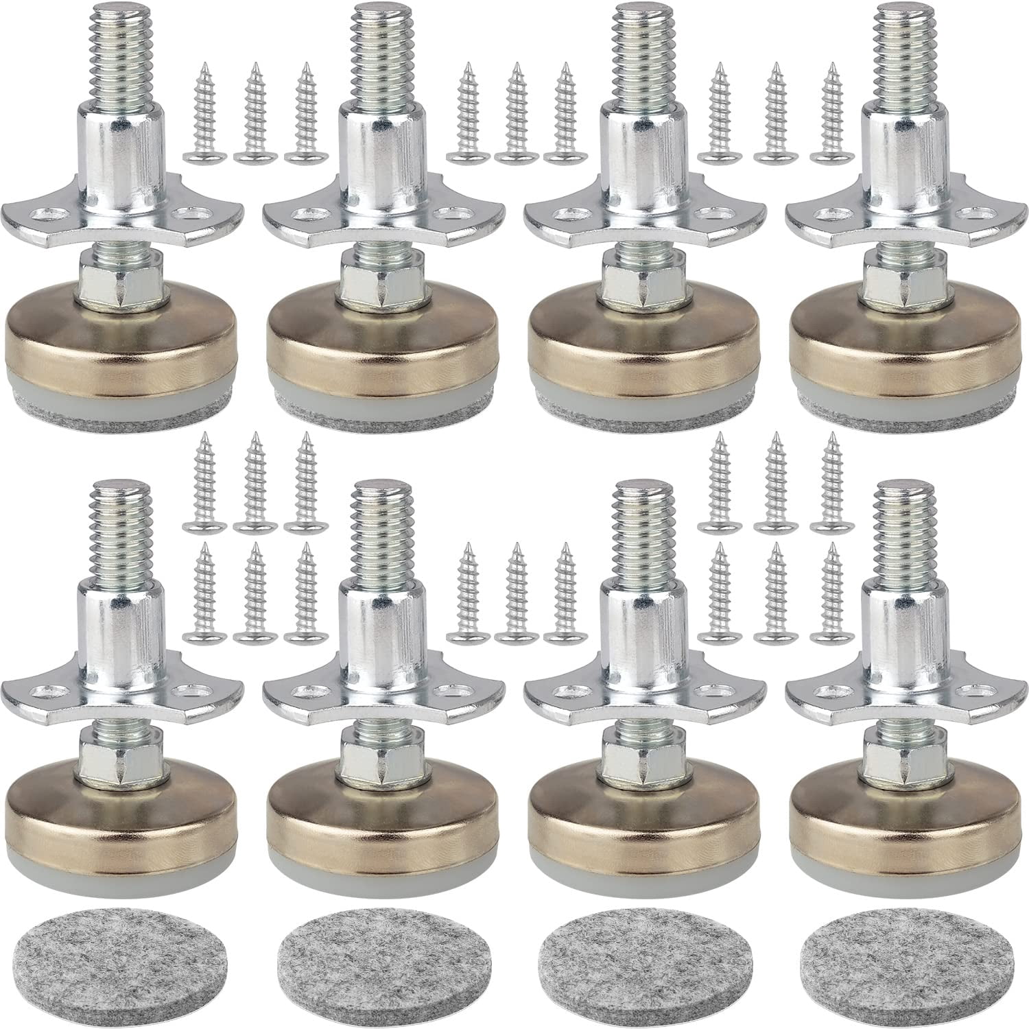 Acrux7 16-Pack Adjustable Furniture Leveling Feet - 3/8-16 Thread, Heavy Duty With Nylon Base
