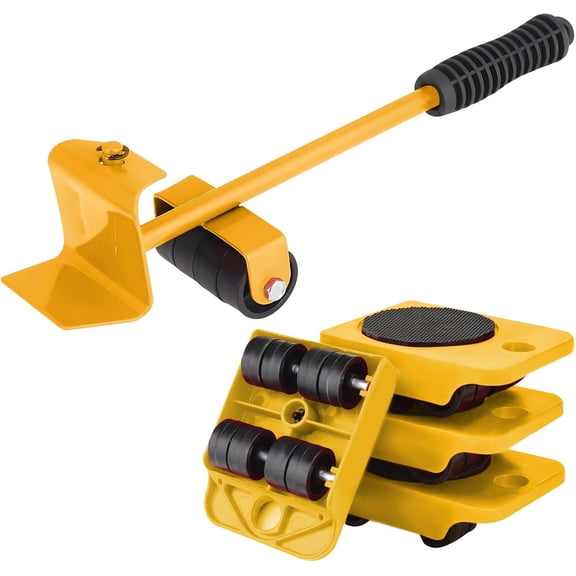 Heavy Duty Furniture Lift Mover Tool Set, 1322 Lbs Load Capacity Furniture Lifter with Wheels Pallet, Adjustable Appliance Rollers Dolly for Table Refrigerator Floors Cabinet (Yellow)