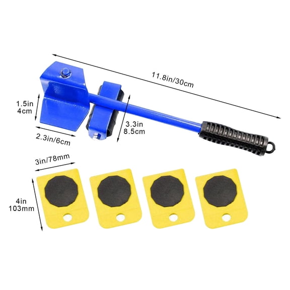 Heavy Duty Furniture Mover Roller Lifter Tool with Steel Frame and ABS Rollers for Moving Beds Couches Appliances Without Lifting Includes 4 Slider Pads for Easy Gliding on Floors Home Moving Tool