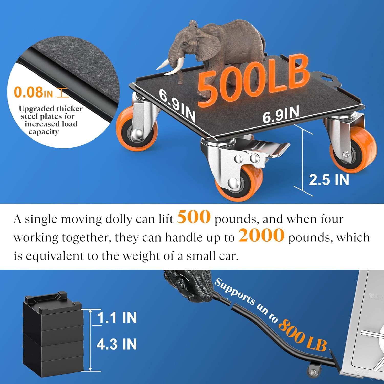 Heavy Duty Furniture Movers with Wheels - 2000 lb Capacity Dolly Set for Moving Piano Equipment