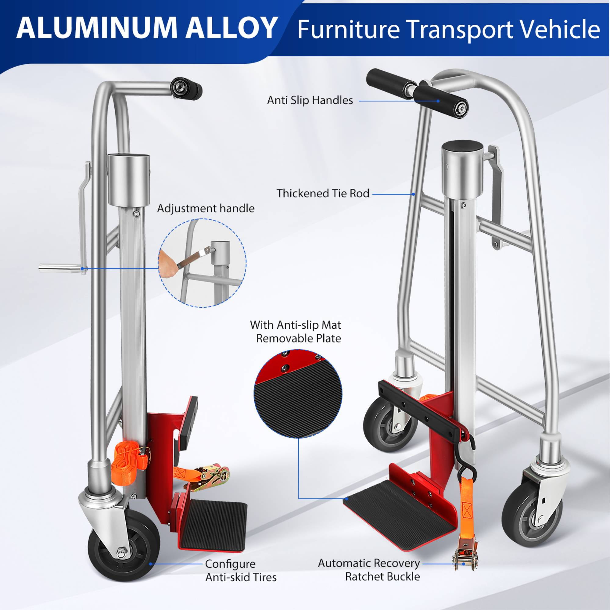 Aluminum Alloy Heavy Duty Mover with PU Wheels for Hotel Use