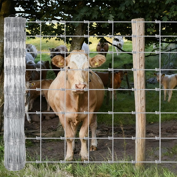 Heavy Duty Galvanized Livestock Fence, Zinc-Coated Metal Mesh for Cattle Goat Deer Animal Security, Durable Wire Fencing for Ranch Yard Agricultural Use